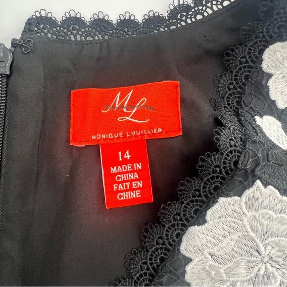 Monique Lhullier Eva lace dress floral black white sz 14 - Picture 7 of 10